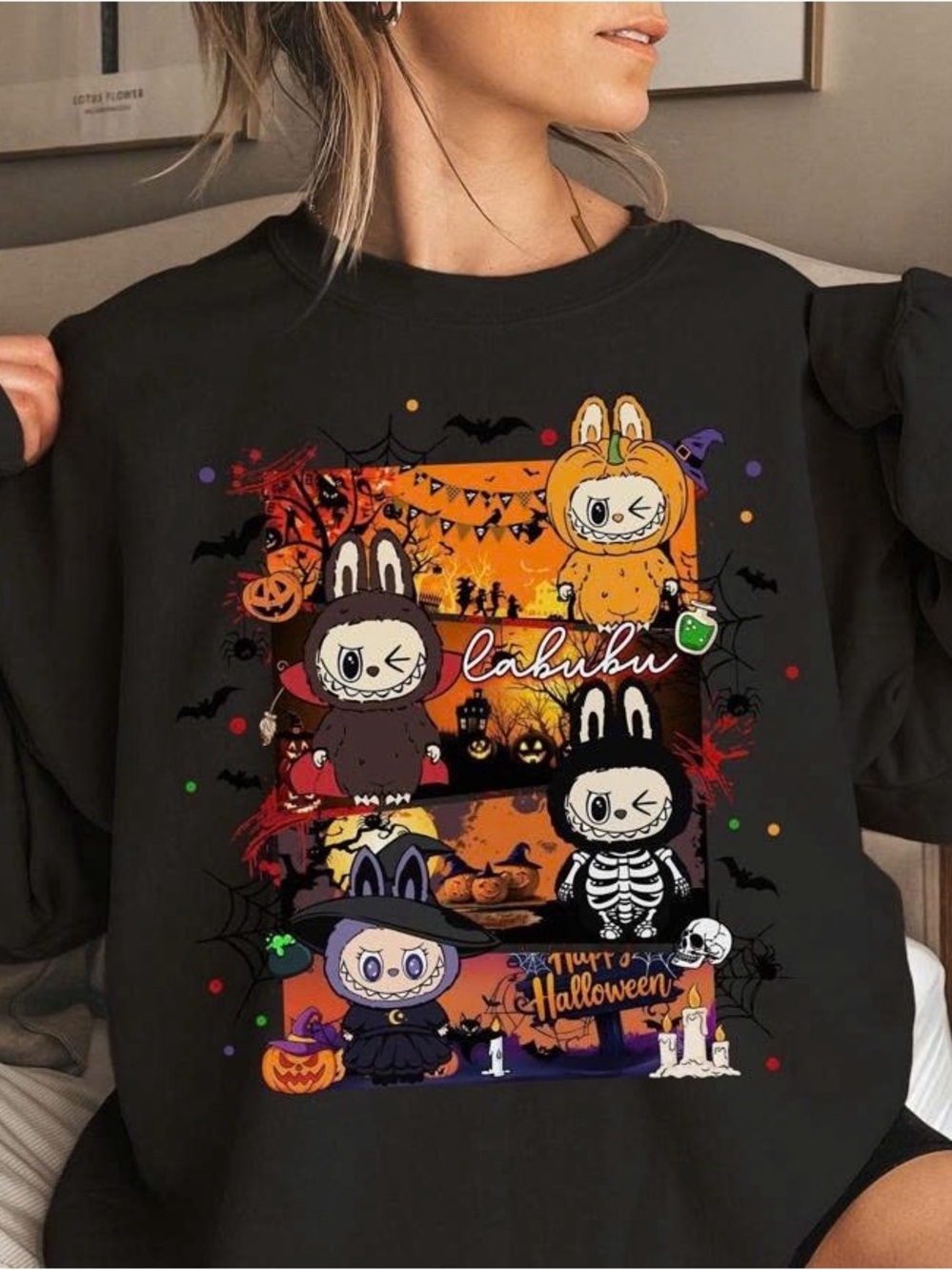 Black Halloween Graphic Crewneck Sweatshirt